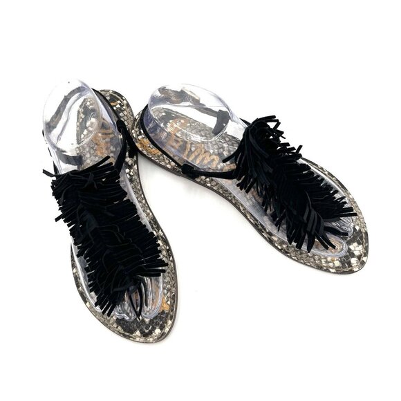Sam Edelman Gela Black Suede Leather Fringe Sandals Women's Size 8.5 Summer - Picture 2 of 16